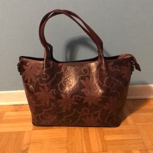 Embroidered leather tote